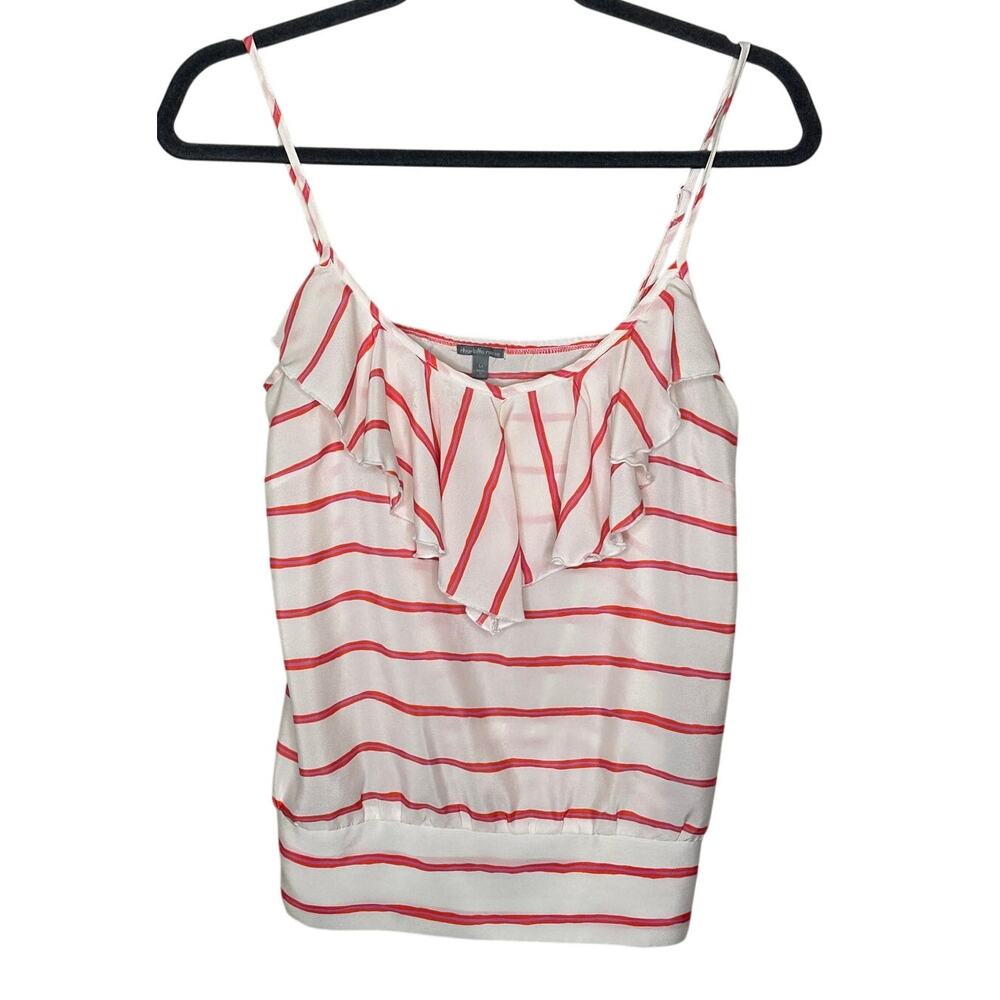 Charlotte Russe Striped Ruffle Tank Top White Orange Sleeveless Summer Beach M
